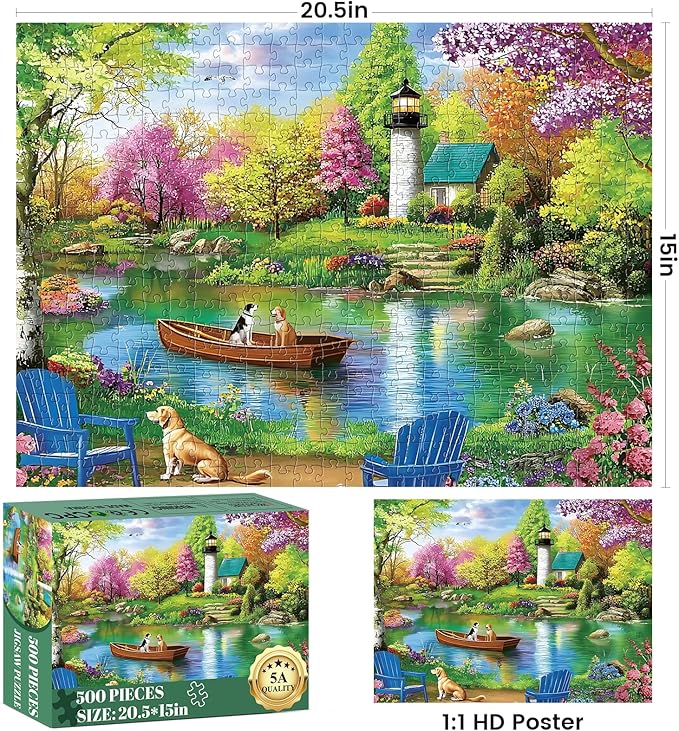 500 Piece Puzzles for Adults,Large Piece Lake Landscape Puzzle for Adults Seniors,Unique Funny Dog Art Jigsaw Puzzle,Challenging Family Activity Game Gifts for Family, Friends, Men, Women,20.5*15 In