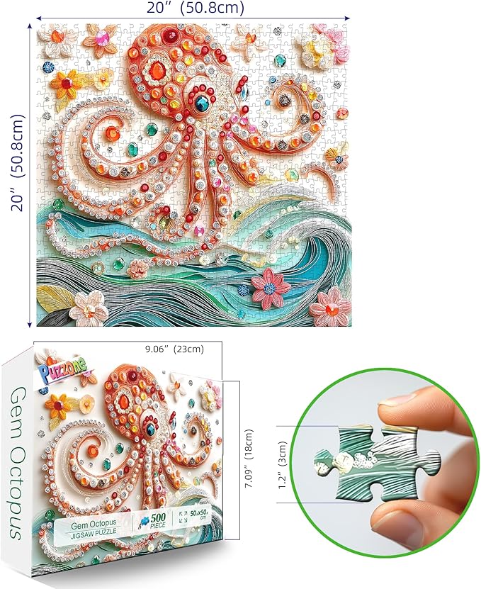 Puzzles for Adults 500 Pieces, Gem Octopus Impossible Hard Difficult Challenging Puzzles for Adults, Flowers Jigsaw Puzzle for Family Games Gift, 20 x 20 inch