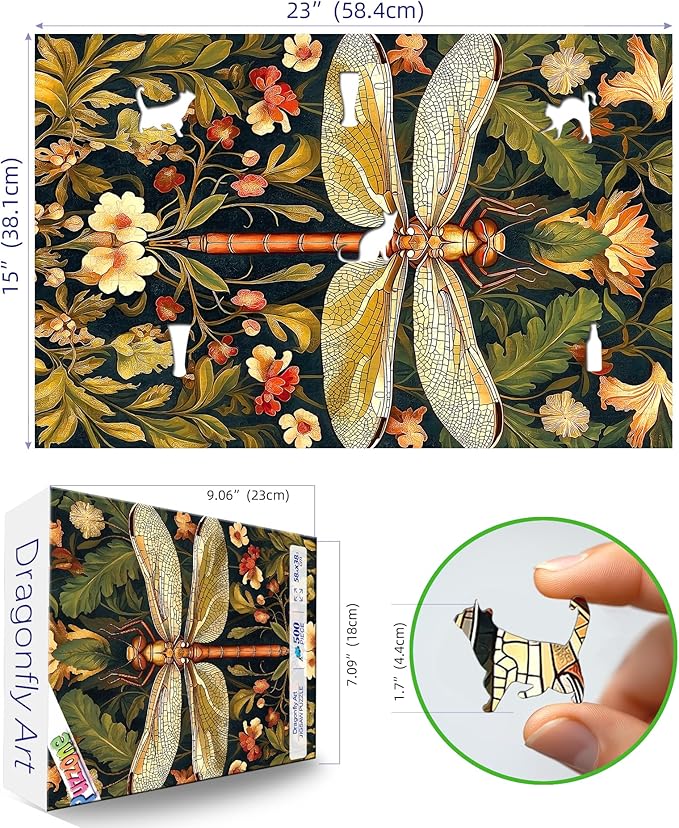 Dragonfly Art 500 Pieces Puzzles for Adults Floral Pattern with Vintage Botanical Illustration Jigsaw Puzzle Flowers Stained Glass Effect Dragonfly Challenging Adult Puzzle for Home Decor & Gift