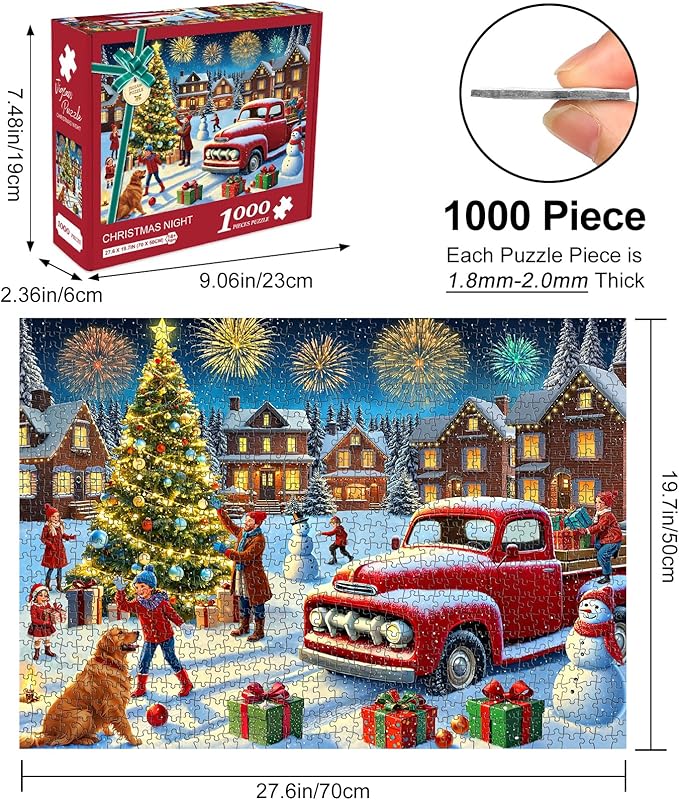 Rocorose Christmas Jigsaw Puzzle for Adults, 1000 Pieces Winter Theme Puzzle Snow Scene Party Holiday Puzzle Christmas Tree Challenge Home Decoration for Family