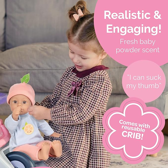Adora Amazon Exclusive Sweet Babies Collection, 11” Soft and Cuddly Baby Doll Machine Washable, Birthday Gift For Ages 1+ - Baby Grapefruit