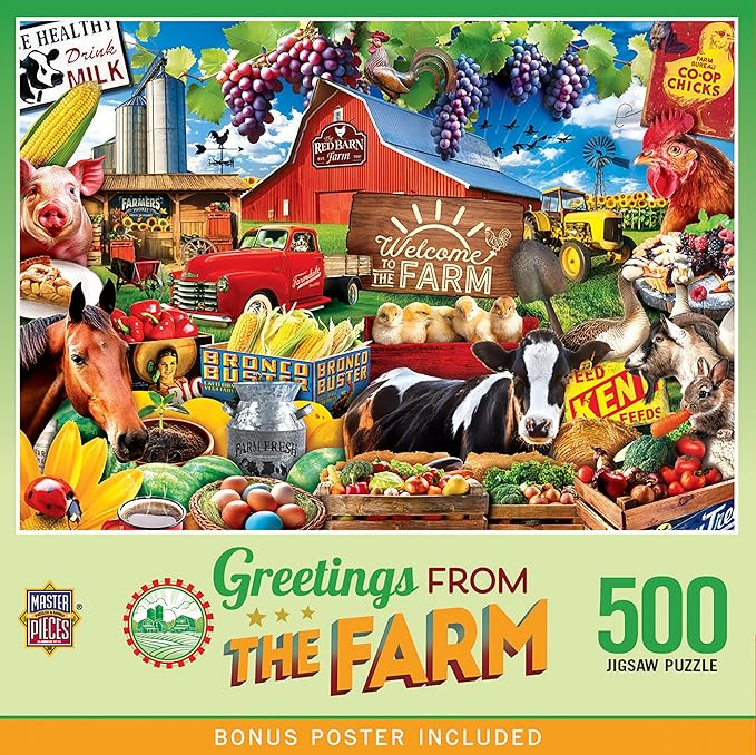 Masterpieces Greetings from the Farm Jigsaw Puzzle - 500 Pieces, Farmhouse Theme - Adult