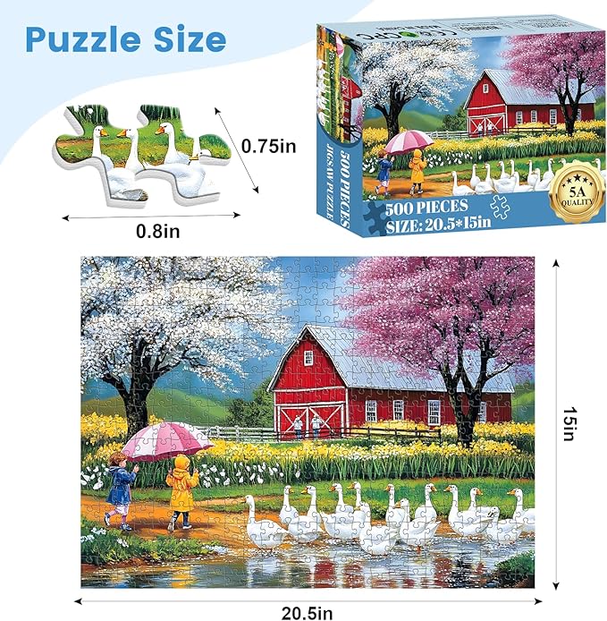 500 Pieces Jigsaw Puzzles for Adults, Farm Animal Puzzle for Adults Seniors, Playing on Rainy Puzzle 500 Pieces, Gift for Birthday, Home Decor (20.5 * 15 in)