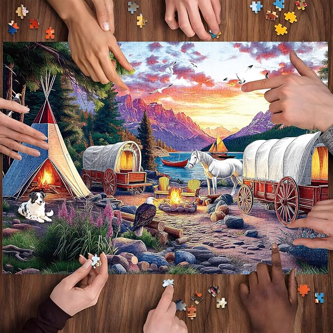 500 Pieces Puzzle for Adults, Puzzles for Adults 500 Pieces, Mountain Lake Horse Camping Jigsaw Puzzle, Home Decor Birthday Party Gift Toy, Finished Size is 20.5 X 15 in