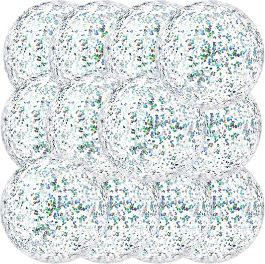 12 Pack Colorful Glitter Beach Balls 16" Large Inflatable Sparkly Confetti Pool Balls Glitter Pool Toys PVC Jumbo Sport Ball for Birthday Hawaiian Wedding Christmas Happy New Year Party Favor