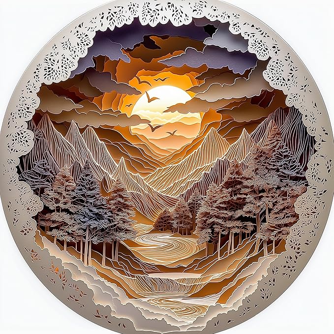 Mountain Sunset Landscape 500 Piece Jigsaw Puzzles for Adults Layered Paper Art Forest River Nature Scene Puzzle with Letters on Back Fun Seniors Wall Art Family Puzzle(20"X20")