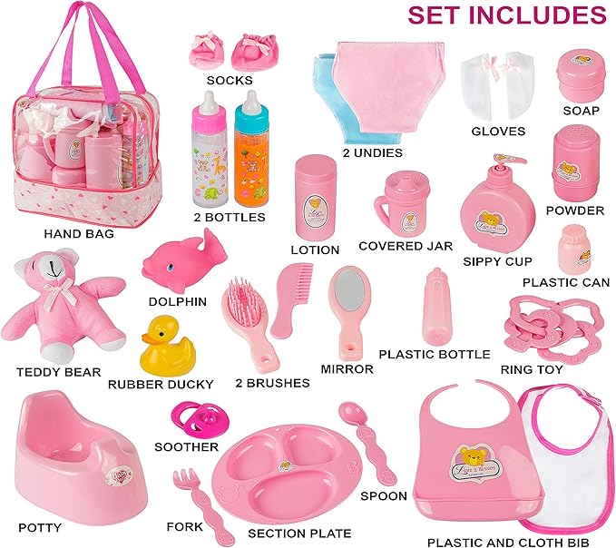 fash n kolor My Sweet Baby Disappearing Doll Feeding Set | Baby Care 6 Piece Doll Feeding Set (38 pc Set)