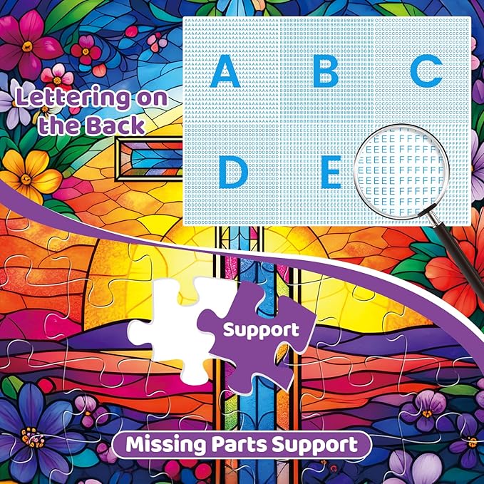 Puzzles for Adults 500 Pieces,Cross Stained Glass Puzzles for Adults,Christian Puzzles & Colorful Flower Jigsaw Puzzle for Seniors,Religious Puzzle as Home Decor Puzzle,Holiday Party Gifts,20.5x15 in