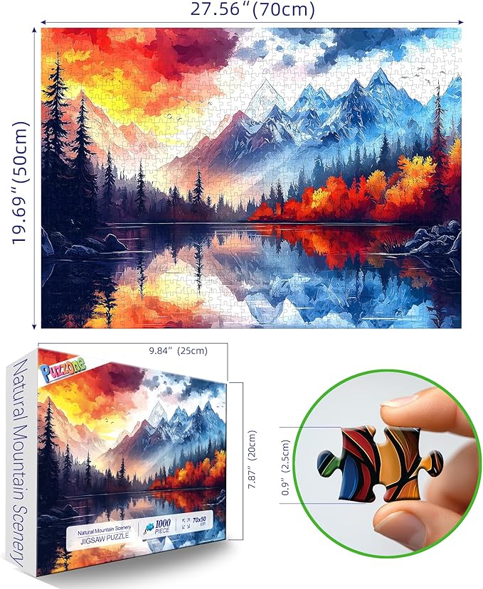 Puzzles for Adults 1000 Pieces Natural Mountain Landscape Jigsaw Puzzles Challenging for Mom Dad Family Friend Family Activity Games Home Decor Wall Art, 27.5 x 19.7 Inch