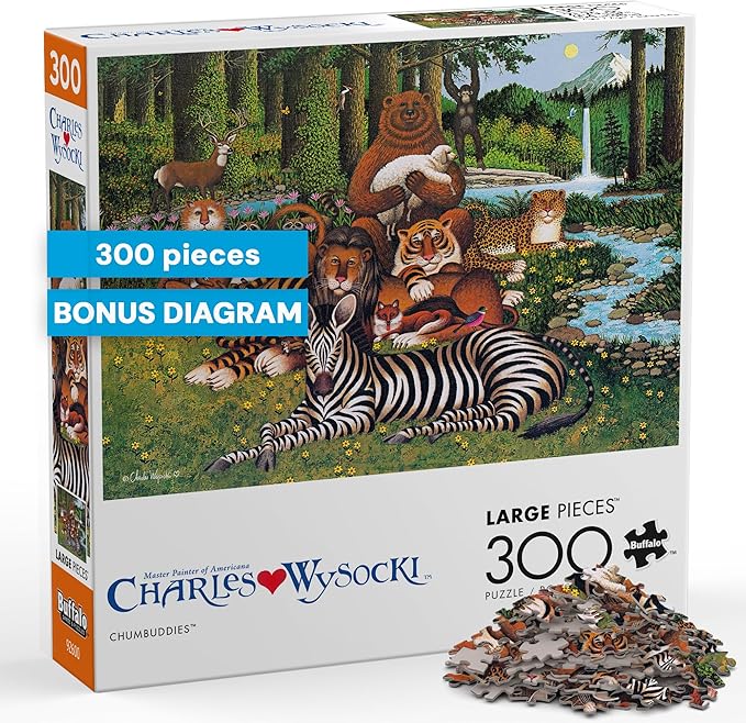Buffalo Games – 300 Charles Wysocki: Chumbuddies Oversized Piece Jigsaw Puzzle Larger Shapes - Great for Adults, Seniors, Family, Kids, Easy to Grip