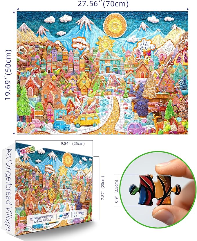 Christmas Cookies Puzzle for Adults 1000 Pieces, Art Gingerbread Village Jigsaw Puzzles Challenging Puzzle Perfect for Game Nights, 27.5 x 19.7 inch