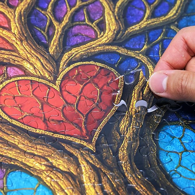 Think2Master Colorful Vibrant Stained Glass Style Artwork Tree of Life 500 Pieces Very Large Pieces Jigsaw Puzzle: 13+, Adults & Seniors. Great Gift. Size: 26.8” X 18.9”