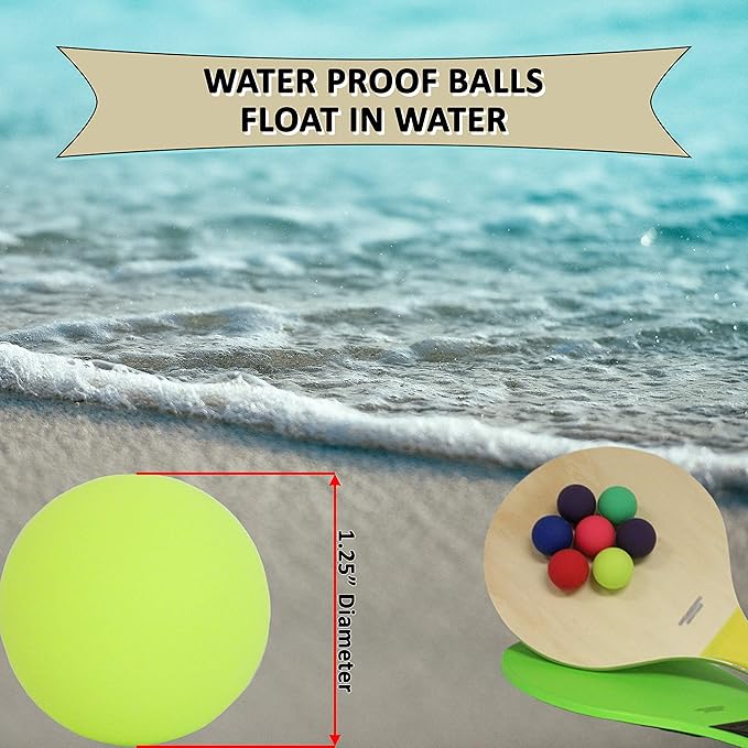 W4W Beach Paddle Ball replacement balls – Extra Balls for Pro Kadima & Smashball Racket (Set of 7 Balls)