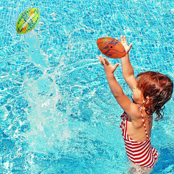 Pool Beach Water Football - 2 Pack Waterproof Football Great Grip for Swimming Pool Beach Lake Park Backyard Outdoor Play