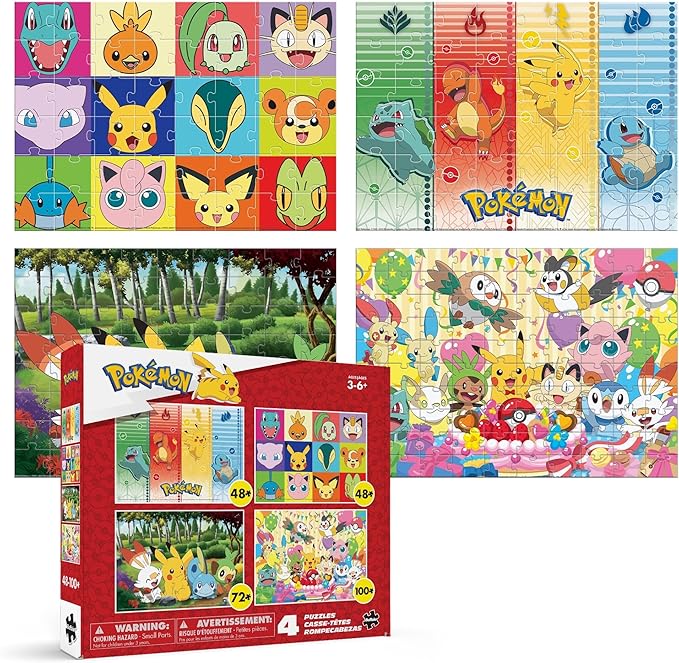 Buffalo Games - Pokémon 4-in-1 Kids Jigsaw Puzzle Multipack - 48, 72 & 100 Piece Puzzles - Colorful Character Art - Preschool Learning Activity -Ages 3-6+ - Birthday for Boys & Girls