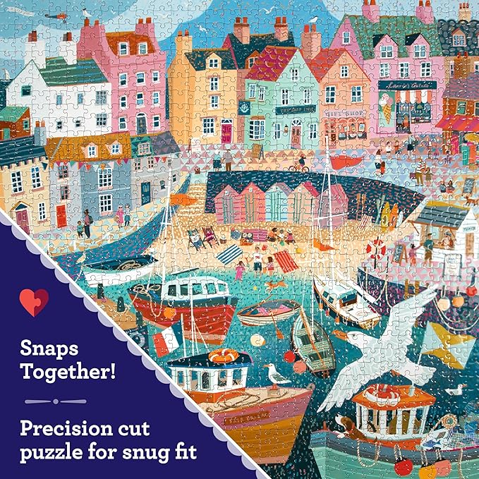 eeBoo 1000 Piece Puzzle - Seaside Harbor Jigsaw Puzzle for Adults, Square 23" x 23" Made with Recycled Board & Vegetable-Based Ink