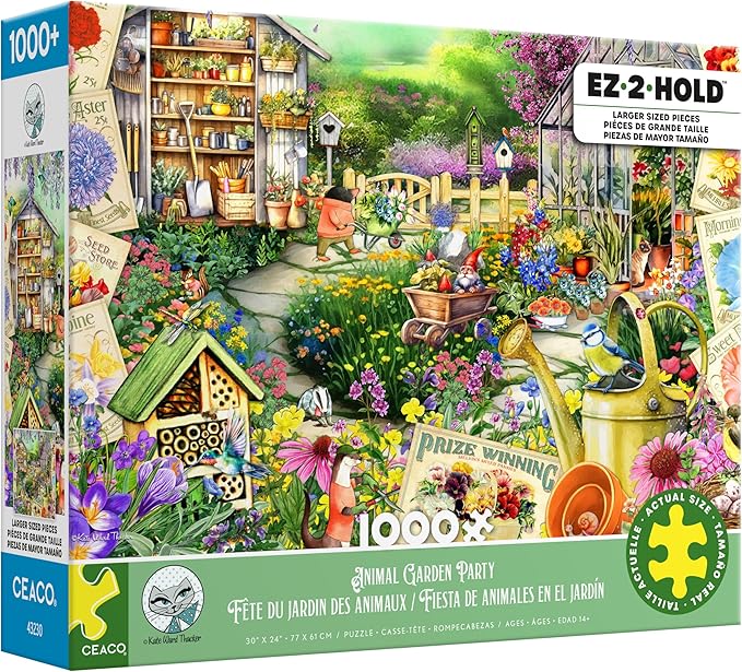 Ceaco - EZ2Hold - Kate Ward Thacker - Animal Garden Party - 1000 Piece Jigsaw Puzzle for Adults - Challenging Puzzle Perfect for Game Nights - Finished Size is 30 x 24