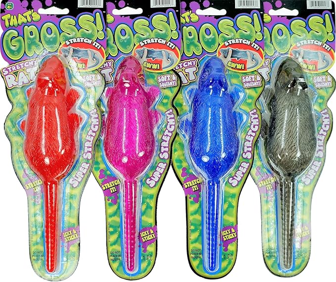 JA-RU Sticky Stretchy Rubber Rat Toys for Kids (4 Rats) – Squishy Fake Mouse Toy, Funny Gag Gifts, Stress Relief Fidget Toys, Party Favors, Goodie Bag Stuffers & Classroom Prizes. 053-4p