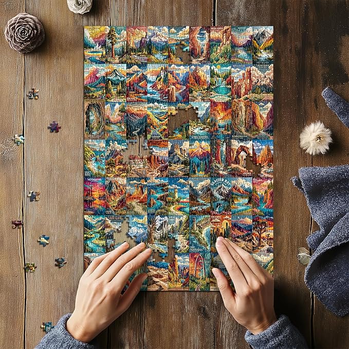 Woven National Parks Puzzle for Adults 1000 Pieces, Travel Landscape Puzzle Zion Yellowstone Yosemite, Nature Jigsaw Puzzles Scenery Mountain Scene