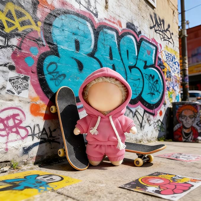 Hoodies Clothes for LABUBU 17cm Doll (NO Doll), Casual Style Costumes for LABUBU Dress up Unique Style, Cute and Premium Dolls Outfit Accessories for LABUBU (Pink Sweatshirt)