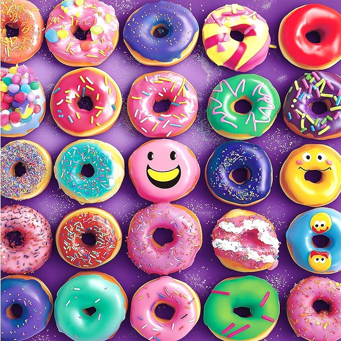 Colorful Donuts Jigsaw Puzzle for Adults, 500 Piece Funny Dessert Puzzles, 20 x 20 Inches for Relaxing EntertainmentT& Wall Decor