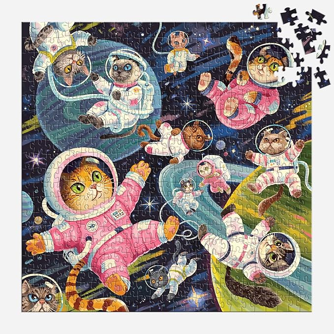 Galison Space Meowdyssey – 1000 Piece Jigsaw Puzzle Featuring Beautiful Artwork of A Cosmic Cat Filled Galaxy
