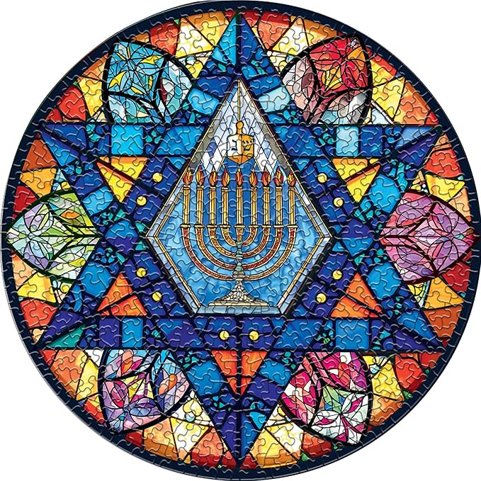 Springbok Star of David 500 Piece Round Puzzle for Adults- Beautiful Stained Glass Star of David Image