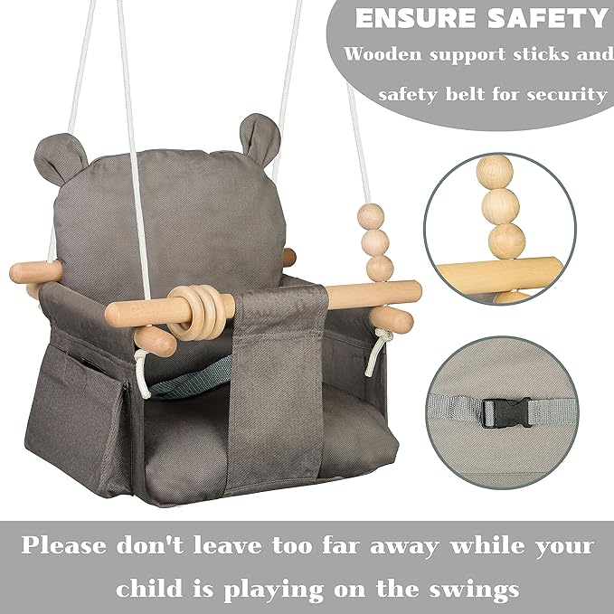 Baby Hanging Swing Seat Toy Chair Canvas Toddler Swing Seat with 2 Side Pockets for Indoor Playground Sports & Outdoor Play Toys
