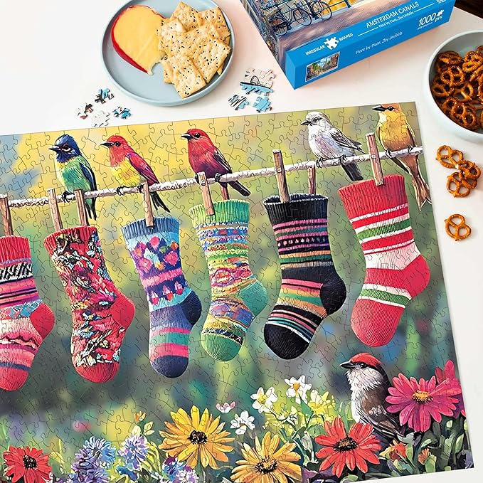 Bimkole Birds and Socks Puzzles for Adults 1000 Pieces, Flower Paper Jigsaw Puzzle 1000 Pieces - Fun and Challenging Family Decoration Puzzle Great Gift Idea, Finished Size is 31.5 x 16.14 in