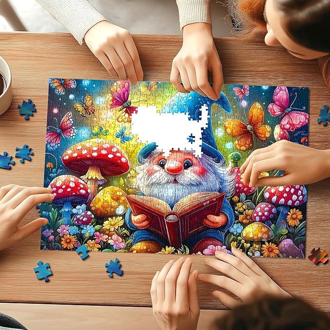 Mushrooms Jigsaw Puzzles 500 Pieces Enchanted Garden Reading Puzzles for Adults 500 Pieces with Gnome Mushrooms Butterflies Magical Fantasy Puzzle for Home Decor, 23 x 15 Inch
