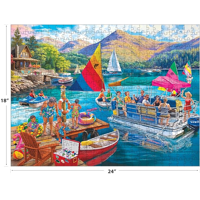 RoseArt - Bigelow Illustrations - Boater's Lake 500 Piece Jigsaw Puzzle, Summer Lake Puzzle for Adults