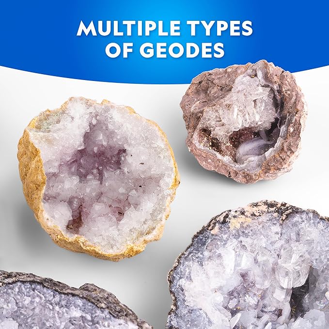 National Geographic Break Open 4 Geodes Science Kit – Includes Goggles and Display Stand - STEM Science Gift for Boys and Girls, Break Your Own Geodes with Crystals (Amazon Exclusive)