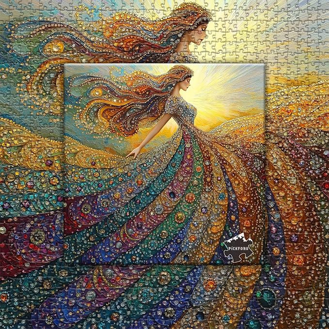 PICKFORU Gemstone Woman Puzzle for Adults 1000 Pieces，Beauty Elegant Lady Jigsaw Puzzle with Colorful Crystal Diamond, Impossible Difficult Hard Challenge for Adults Aesthetic Puzzle