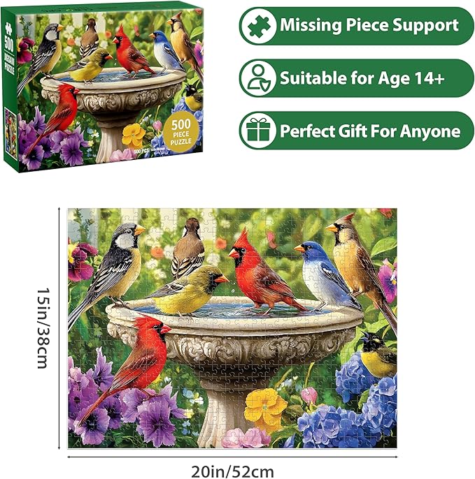 500 Piece Puzzles for Adults, Birds Jigsaw Puzzle 500 Piece for Adults Seniors, Recycled Cardboard Large Piece Puzzle 500, Family Games Great Gift for Mom Dad Family Friends 20.5 x 15 in