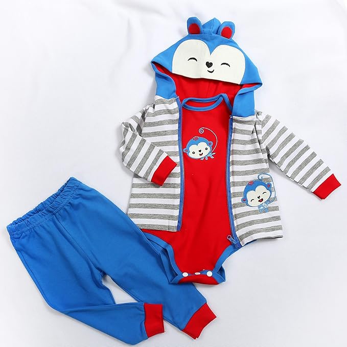 Reborn Baby Doll Clothes Boy for 17- 18 inch Babydolls Blue Monkey Outfit Baby Boy Clothes Reborn Doll Accessories 3pcs