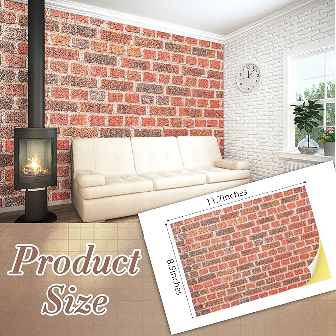 Flutesan 3 Pcs Miniature Dollhouse Wallpaper and Flooring Peel and Stick 1:12 Scale Self Adhesive Doll House Wallpaper DIY Mini Dollhouse Accessories 8.27 x 11.69 Inch(Brick Wall)