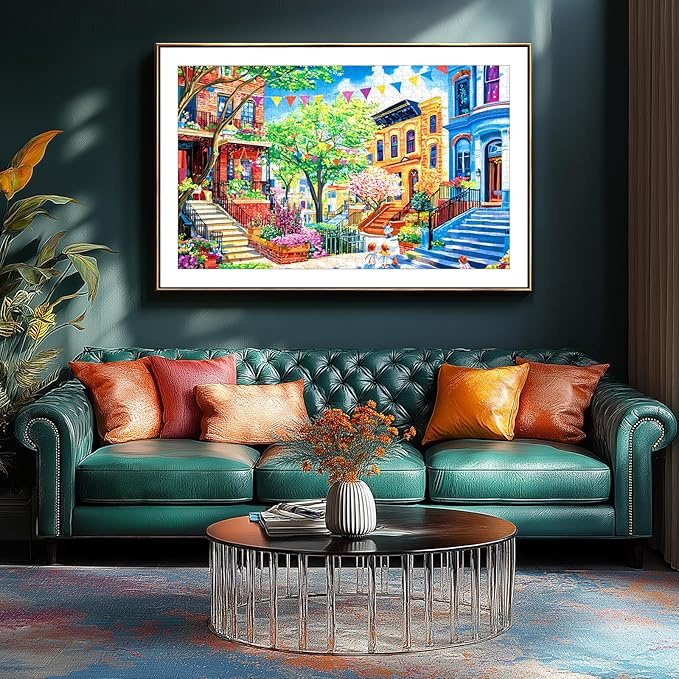 Jigsaw Puzzles for Adults 1000 Pieces City Street, Colorful Houses Streets Spring Puzzle for Adults, Gift for Adults Jigsaw Puzzles Lovers, 27.5 x 19.7 Inches