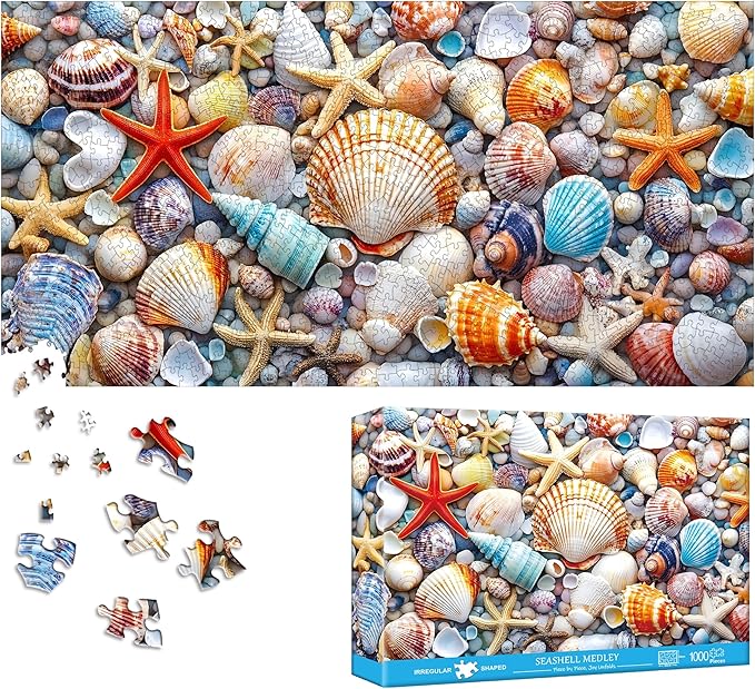 Bimkole Seashell Puzzles for Adults 1000 Pieces, Starfish Paper Jigsaw Puzzle 1000 Pieces - Fun and Challenging Family Decoration Puzzle Great Gift Idea, Finished Size is 31.5 x 16.14 in