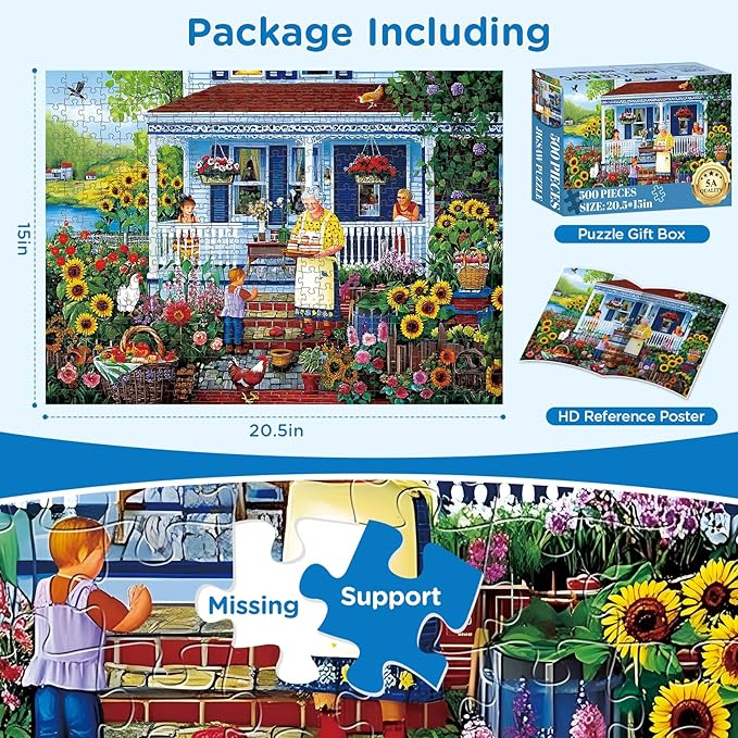 500 Pieces Garden Puzzle for Adults, Memaw's Helpers Jigsaw Puzzle, Beautiful Landscapes Puzzle for Adults Teens Seniors, Recycled Cardboard Puzzle with Letters on Back, Fun Family Game Birthday Gift