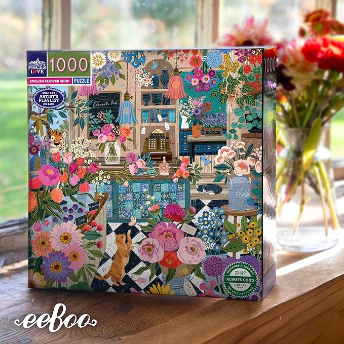 eeBoo 1000 Piece Puzzle - English Flower Shop Jigsaw Puzzle for Adults, Square 23" x 23" Made with Recycled Board & Vegetable-Based Ink