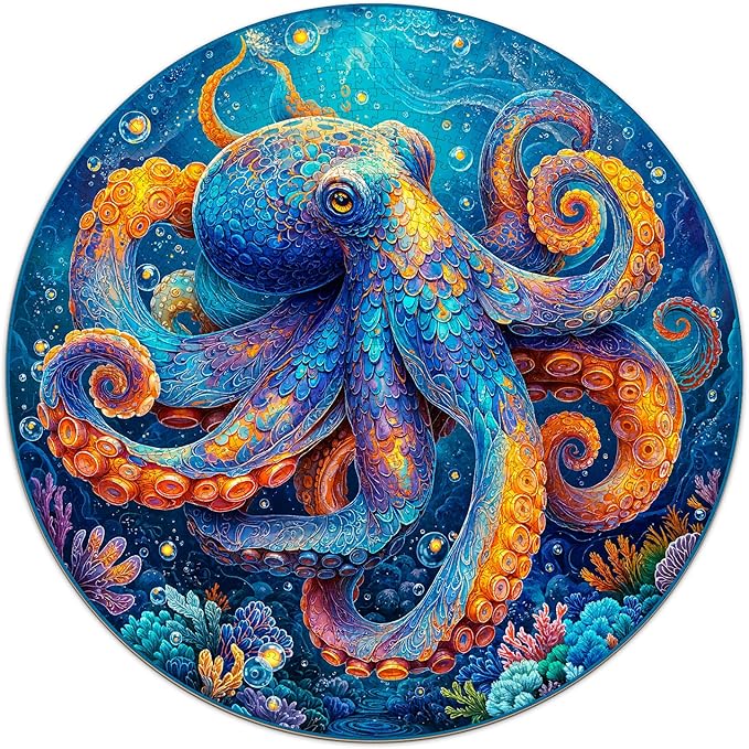 Ocean Octopus Adventure Puzzles for Adults 1000 Pieces, Jigsaw Puzzles 1000 Pieces for Adults, Fun Puzzles with Letters On Back, Challenging Game Toys (26.5 * 26.5in)