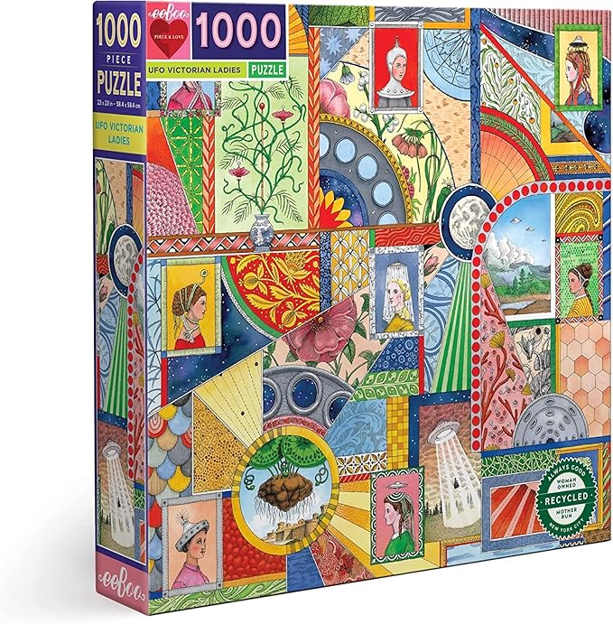 eeBoo 1000 Piece Puzzle - UFO Victorian Ladies Jigsaw Puzzle for Adults, Square 23" x 23" Made with Recycled Board & Vegetable-Based Ink