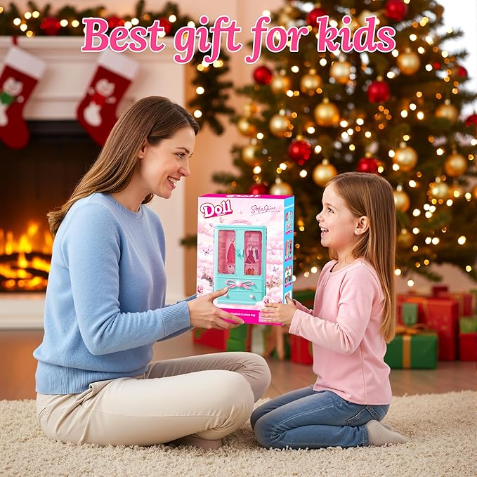 Style Shine 70 Pcs Doll Closet with Clothes & Accessories Playset,2 Wedding Gowns 6 Fashion Dresses 2 Tops 2 Pants 2 Swimsuits 10 Shoes 20 Hangers 27 Accessories Toys for Girls Kids Birthday Gifts