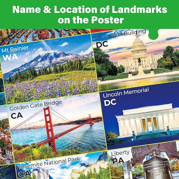 BenBen 1000 Piece Puzzle for Adults, Iconic America, 56 USA Landmarks, Travel Landscape Puzzle Including National Parks, Jigsaw Puzzles with Letters or Patterns on Back