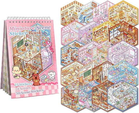 20 Sets 3D Sticker Scenes for Kids, Create Your Own Scene Sticker Book, Cute Kawaii Mini 3D Scene Stickers, Therapy Stickers for Stress Relief, Gifts for Holiday Christmas, Easter Basket Stuffers