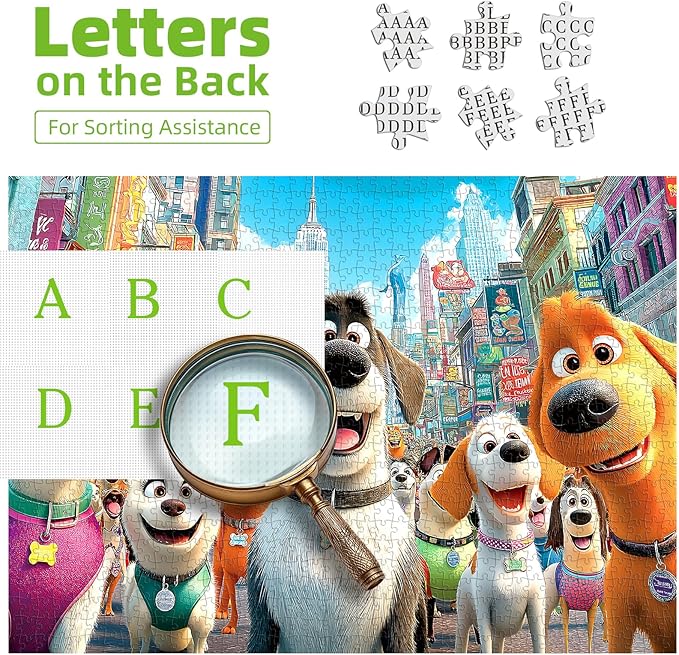 Blueforest 1000 Piece Jigsaw Puzzle for Adults - Joyful City Dog Squad Cartoon Art, 27.5x19.7 Inches Premium Cardboard Puzzles for Relaxation & Home Decor