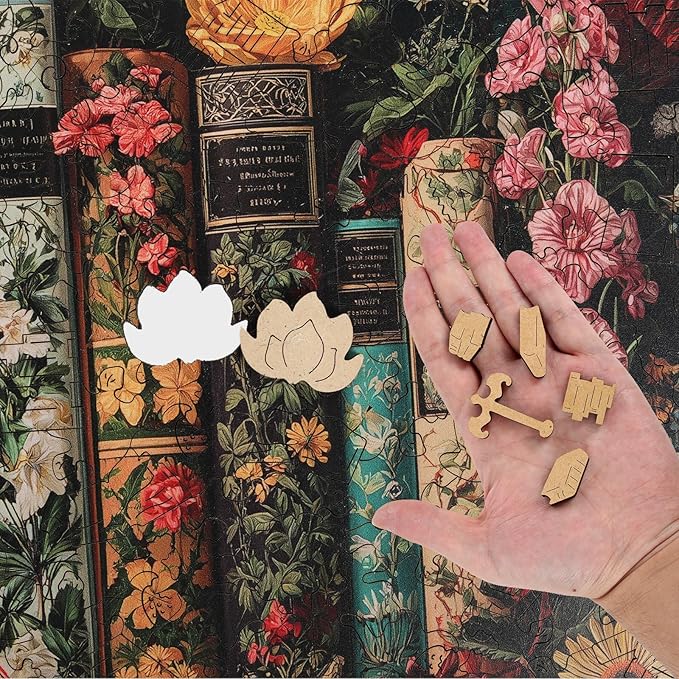 BODHIPNJOY Bookshelf Puzzles for Adults 500 Pieces,Wildflower Books Pages Jigsaw Puzzles Vintage Unique Plant Art Puzzle Family Challenging Games for Seniors Adults 16.5 * 12.4in
