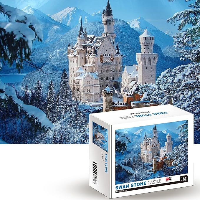 1000 Piece Jigsaw Puzzles for Adults Teens Kids - Fine Art Challenging, Swan Stone Castle 1000Pcs Puzzle, Family Game Gift, Size 27"x20"