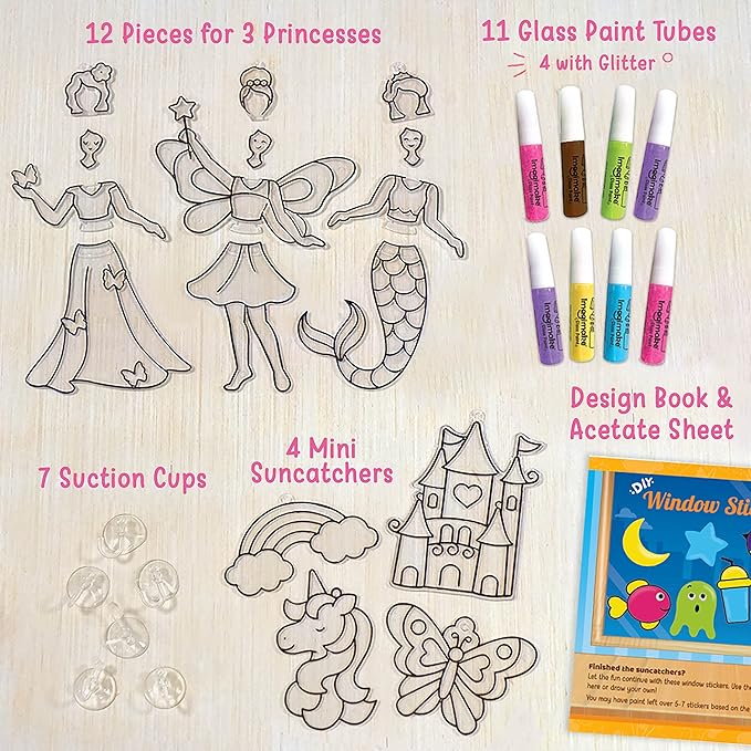 Imagimake Window Art Princess | Suncatcher Kit | Arts and Crafts for Kids Ages 8-12 | Girls Toys Age 6-8 | Easter Unicorn Gifts for Girls | 5 Year Old Girl Gift | 8 Year Old Girl Birthday Gift