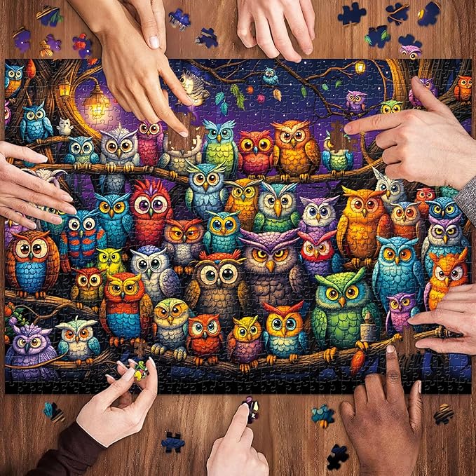 Owl Family Puzzles for Adults 1000 Pieces, Letters on Back, Impossible Hard Difficult Challenging, Precise Interlocking Pieces, Home Wall Decoration & Ideal Gift
